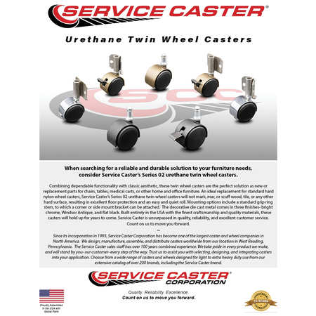 Service Caster 2 Inch Bright Chrome Hooded Urethane Twin Wheel Grip Ring Chair Casters, 4PK SCC-GR02S50D-NYU-BC-716X78-4
